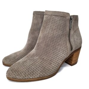 Lucky Brand Petre Gray Suede Cut Out  Zip Up Western Heel Ankle Boots